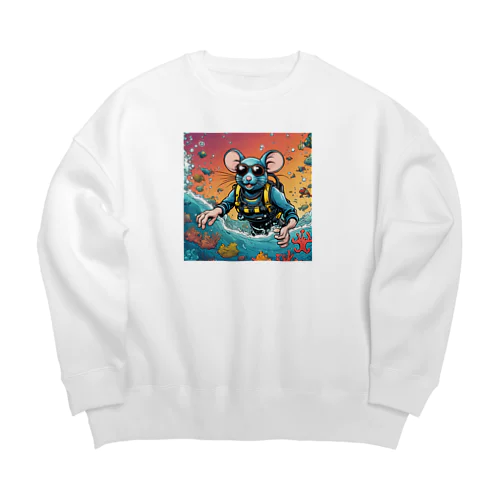 スキューバダイビングをするネズミ Big Crew Neck Sweatshirt