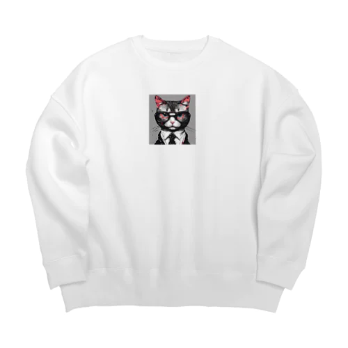 メガネをする猫 Big Crew Neck Sweatshirt