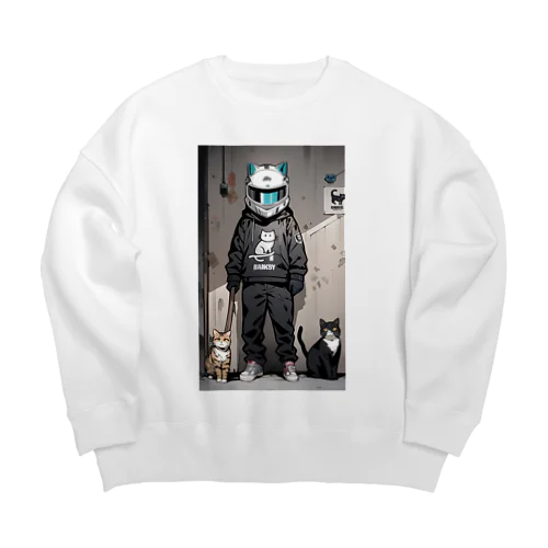 ヘルメット猫 Big Crew Neck Sweatshirt