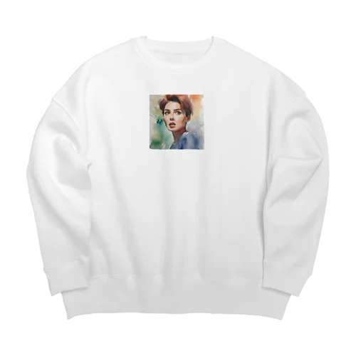 女性の驚きの表情が何かを見つめる Big Crew Neck Sweatshirt