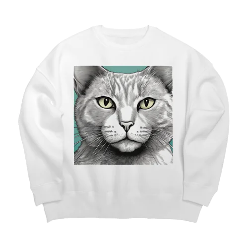 ドアップ猫 Big Crew Neck Sweatshirt