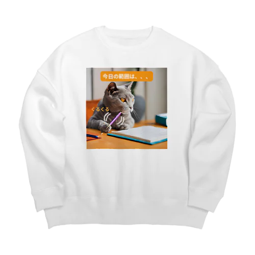 【猫ミーム風】勉強する猫 Big Crew Neck Sweatshirt