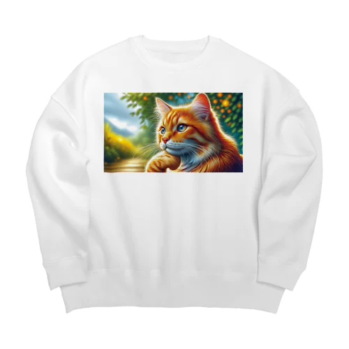 トラ猫Thinking Time Big Crew Neck Sweatshirt