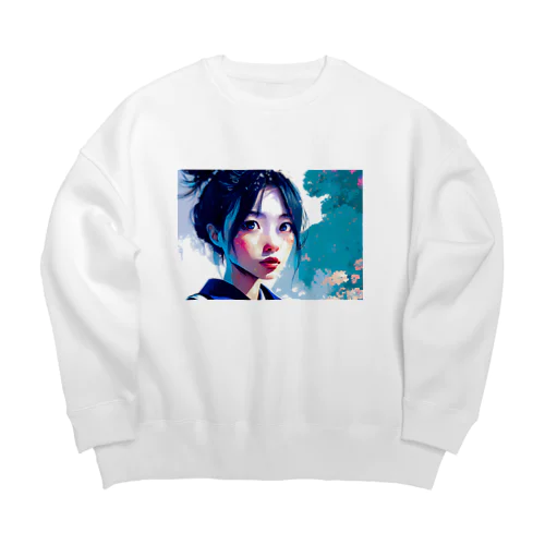 blue girl Big Crew Neck Sweatshirt