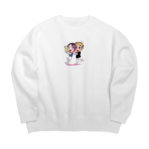 バツ2バツ1再婚夫婦イラスト Big Crew Neck Sweatshirt