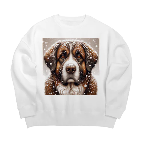 雪の中しかめっ面の犬さん Big Crew Neck Sweatshirt