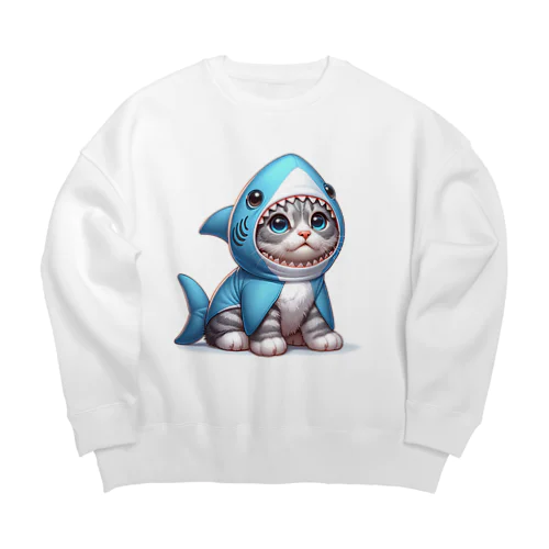 サメのフードを被った子猫 Big Crew Neck Sweatshirt