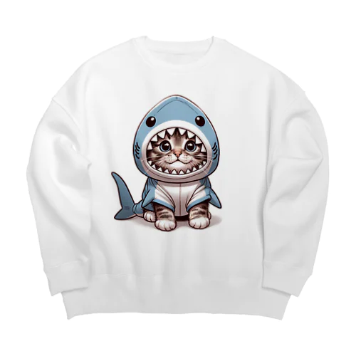 サメのフードを被った愛くるしい子猫 Big Crew Neck Sweatshirt