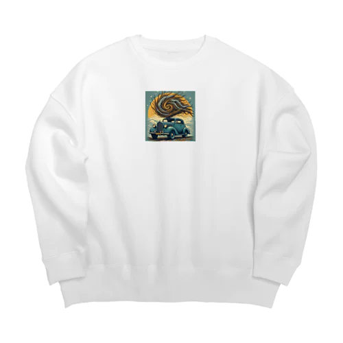 渦巻くクラシックカー Big Crew Neck Sweatshirt