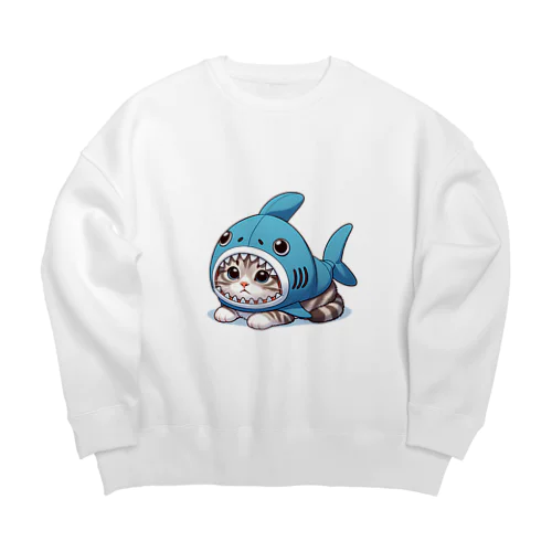 サメのフードを被った可愛らしい子猫 Big Crew Neck Sweatshirt