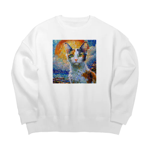 日本の夜明けですニャン Big Crew Neck Sweatshirt