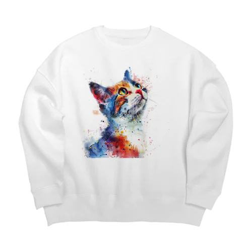 水彩画で描かれた愛らしい猫 Big Crew Neck Sweatshirt