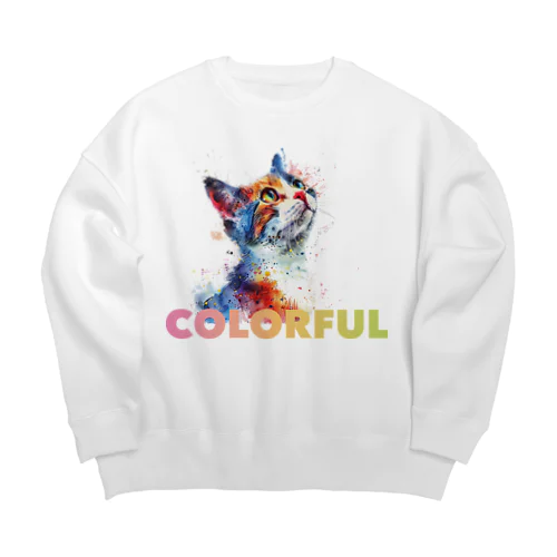 色鮮やかな水彩画に描かれたカワイイ猫 Big Crew Neck Sweatshirt