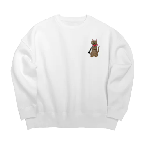 クラリネットを吹く猫 Big Crew Neck Sweatshirt