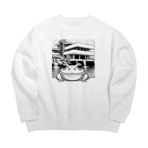 落水荘風の建築物に佇むカエル Big Crew Neck Sweatshirt