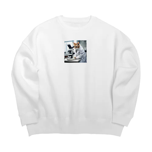 顕微鏡を覗き込む白衣を着た猫 Big Crew Neck Sweatshirt