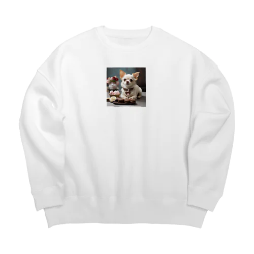 チワワと一緒に楽しむアフタヌーンティータイム！ Big Crew Neck Sweatshirt