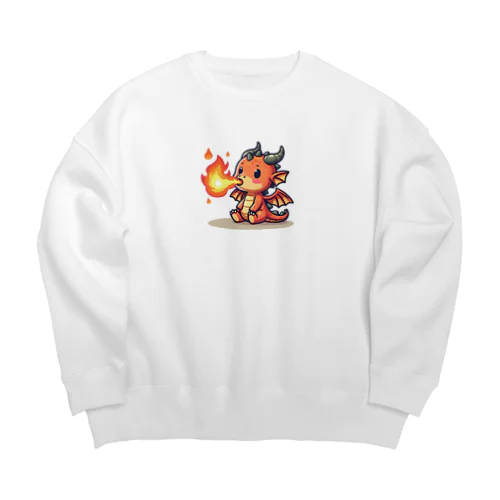 可愛らしい炎を吹くドラゴンキャラクター Big Crew Neck Sweatshirt