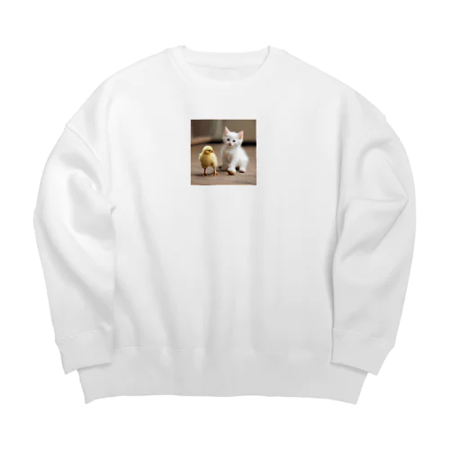 子猫とひよこ Big Crew Neck Sweatshirt