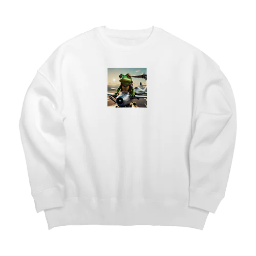 飛行機を操縦しているカエル Big Crew Neck Sweatshirt