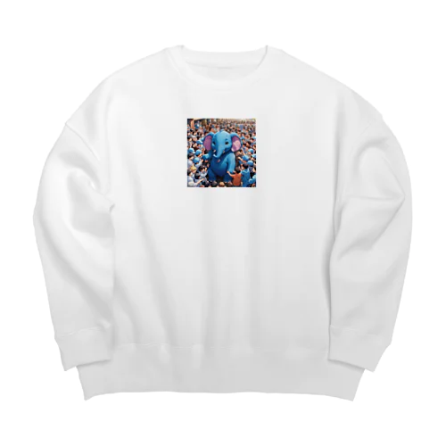 人ごみで押されたり、ぶつけられる青いゾウ Big Crew Neck Sweatshirt