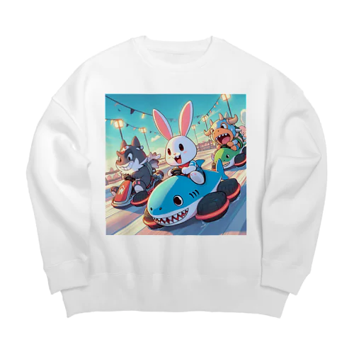 カワイイうさぎとクールな牛が、まるでマリオカートのようなスピード感を楽しむカーレース中！ Big Crew Neck Sweatshirt