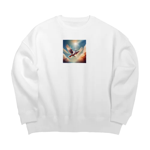 明るい 天空で 自由に 飛ぶ 白い モズ Big Crew Neck Sweatshirt