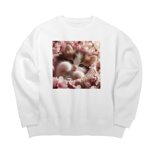 桜と子猫 Big Crew Neck Sweatshirt