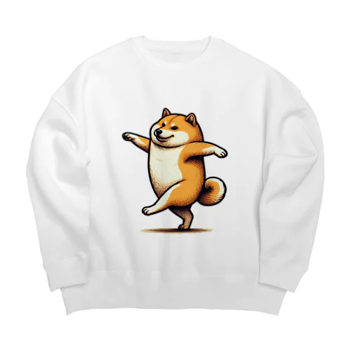 ご機嫌な柴犬のシュールなイラスト Big Crew Neck Sweatshirt