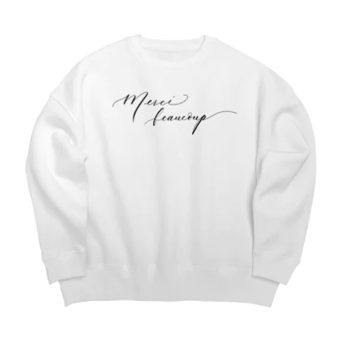 🖤カリグラフィーなメルシー「Merci beaucoup」 Big Crew Neck Sweatshirt