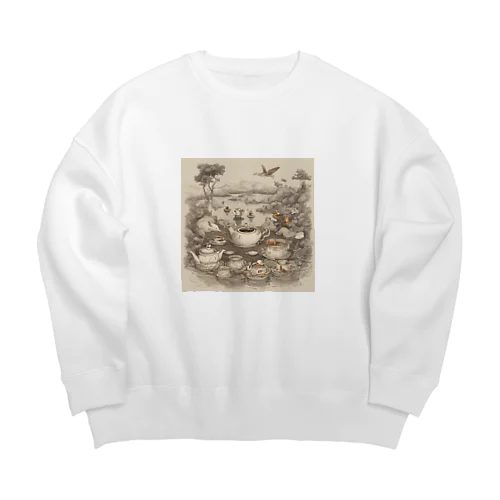 西洋風動物達のお茶会 Big Crew Neck Sweatshirt