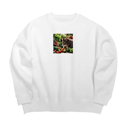 草食な猫？ Big Crew Neck Sweatshirt