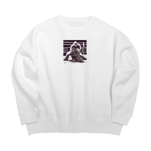 レスリングをする白黒のゴリラ Big Crew Neck Sweatshirt