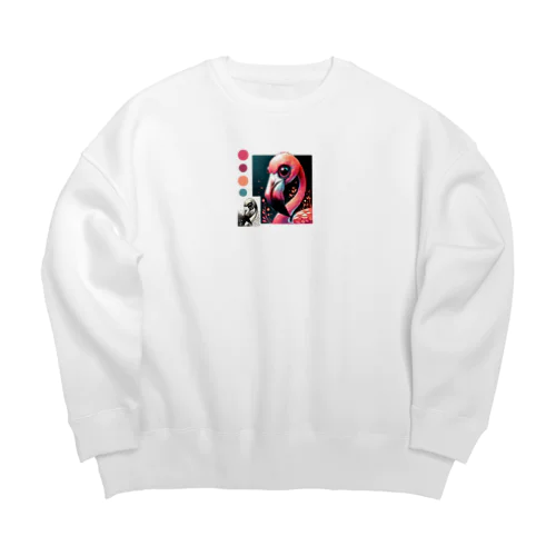 不気味で可愛いフラミンゴ001 Big Crew Neck Sweatshirt