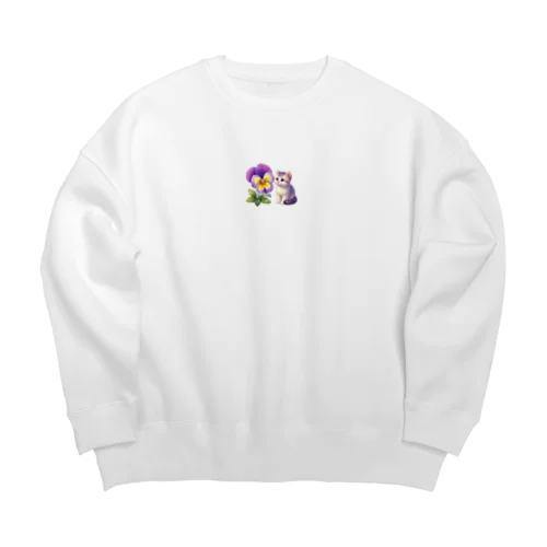 猫とパンジー Big Crew Neck Sweatshirt