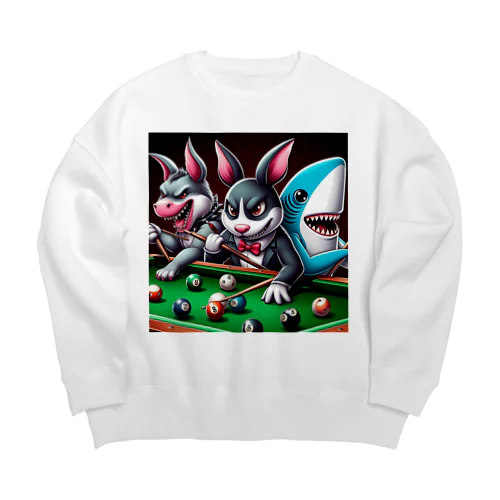 コミカルな場面！ウサギ、牛、サメがビリヤード Big Crew Neck Sweatshirt