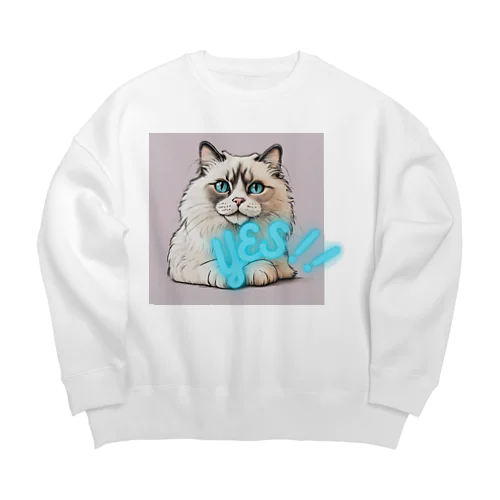 猫　YES！！　おしゃれで前向きっぽい日常アイテム Big Crew Neck Sweatshirt