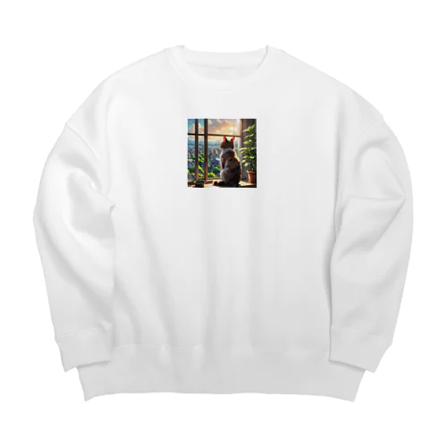 窓から外の景色を眺めている猫 Big Crew Neck Sweatshirt