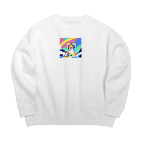 カラフルタイガーちゃんのサーフィン Big Crew Neck Sweatshirt