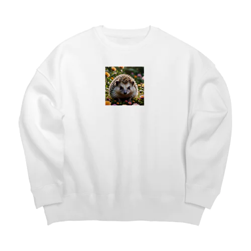 お花に囲まれるハリネズミ（ハリー君） Big Crew Neck Sweatshirt