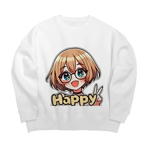 金髪ショートカット眼鏡美少女ちゃん Big Crew Neck Sweatshirt