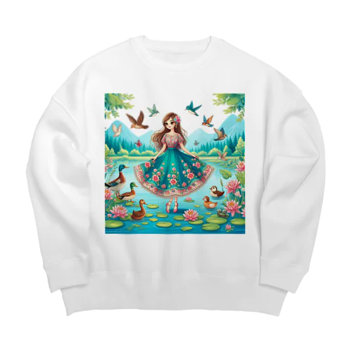 湖に佇む少女2 Big Crew Neck Sweatshirt