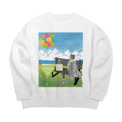 お散歩と酒と女の子 Big Crew Neck Sweatshirt