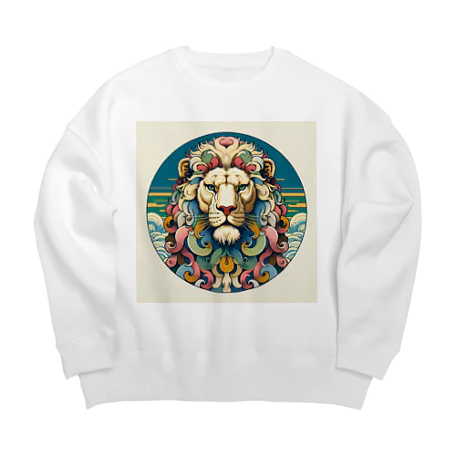 浮世絵風　ライオン（顔）"Ukiyo-e style lion (face)."  "浮世繪風格的獅子（臉）。" Big Crew Neck Sweatshirt