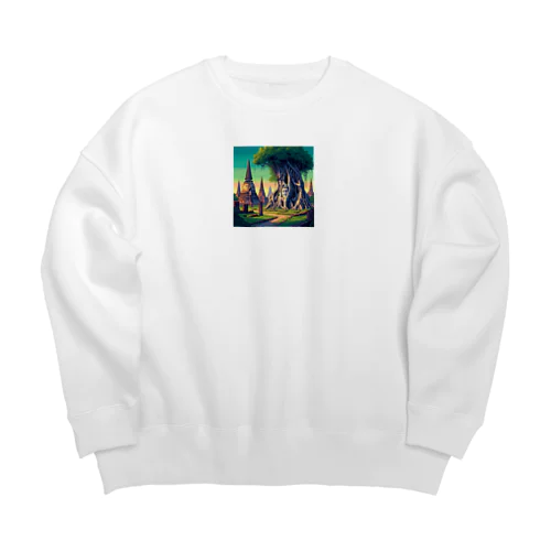 アユタヤ遺跡（pixel art） Big Crew Neck Sweatshirt