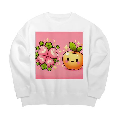 恋愛運アップの金のリンゴとピンクのクローバー Big Crew Neck Sweatshirt