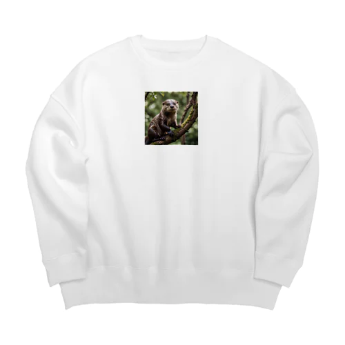 木の枝にしがみついているカワウソ Big Crew Neck Sweatshirt