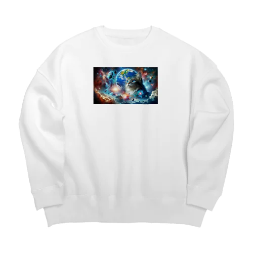 宇宙と一体化猫 Big Crew Neck Sweatshirt