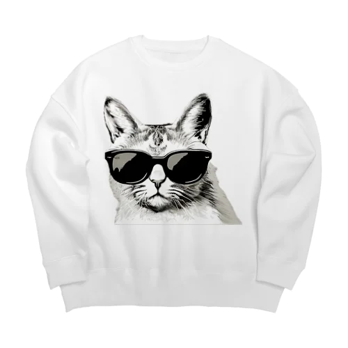 Monochrome Cat Shades Big Crew Neck Sweatshirt