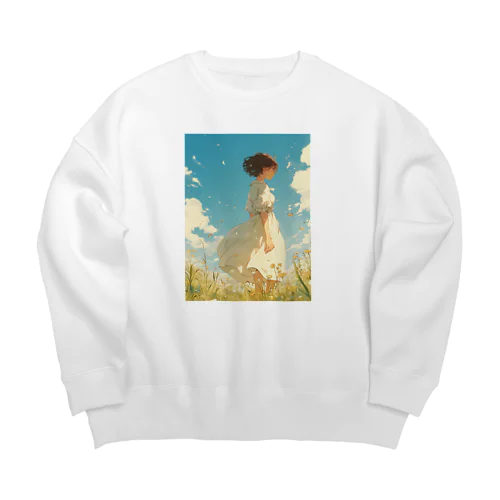 そよ風の中にいる女性　なでしこ1478 Big Crew Neck Sweatshirt